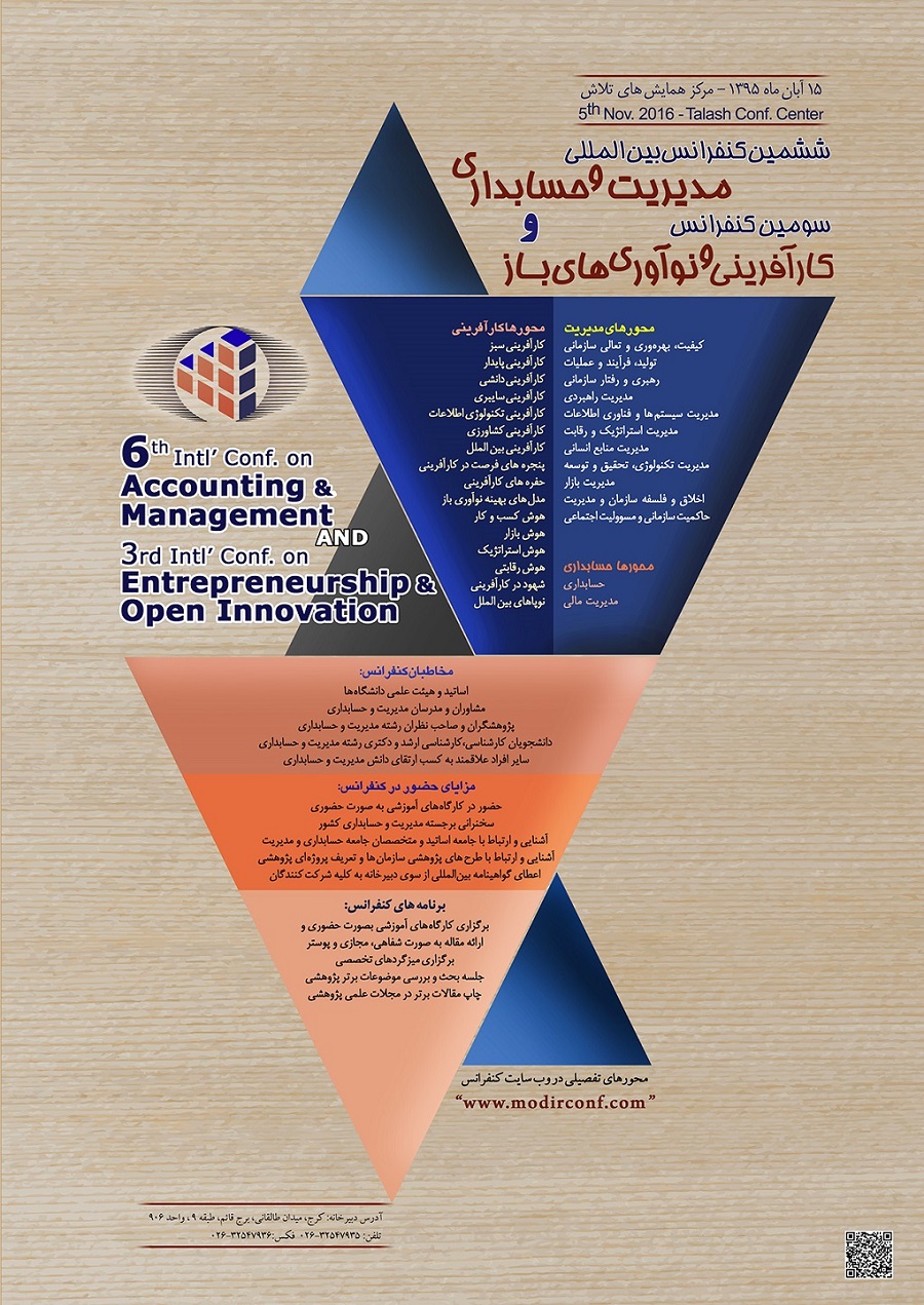 پوستر ششمین کنفرانس بین المللی مدیریت و حسابداری و سومین کتفرانس بین المللی کار آفرینی و نوآوری های باز