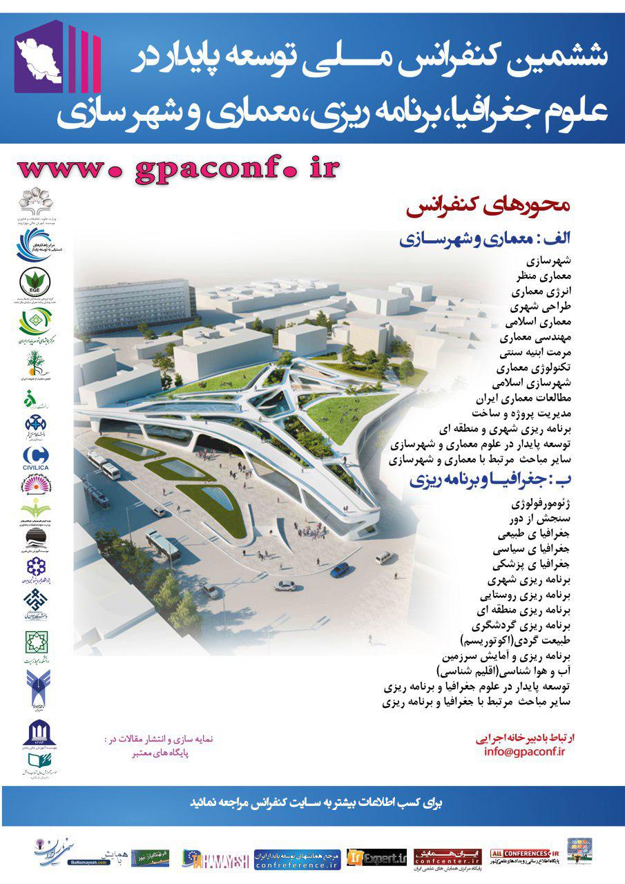 پوستر ششمین کنفرانس ملی توسعه پایدار در علوم جغرافیا برنامه ریزی معماری و شهرسازی