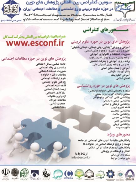 پوستر سومین کنفرانس بین المللی پژوهش های نوین درحوزه علوم تربیتی و روانشناسی و مطالعات اجتماعی ایران